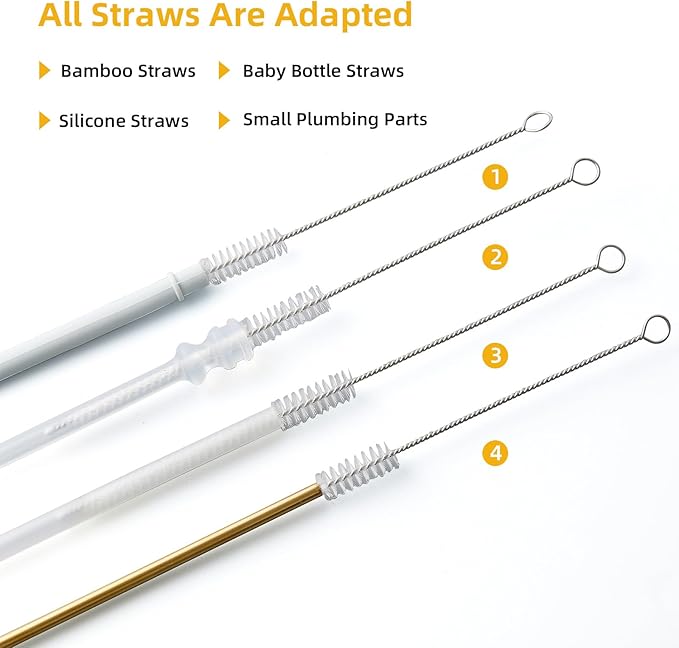 Straw Cleaner Brush Kit 10 pcs, 8 inche Extra Long Sizes of Straw Brushes for 40/30/20/14 oz Stanley Mug, Water Bottle, Sippy Cups, Pipes, Stainless Steel Drinking Straws, Tubes