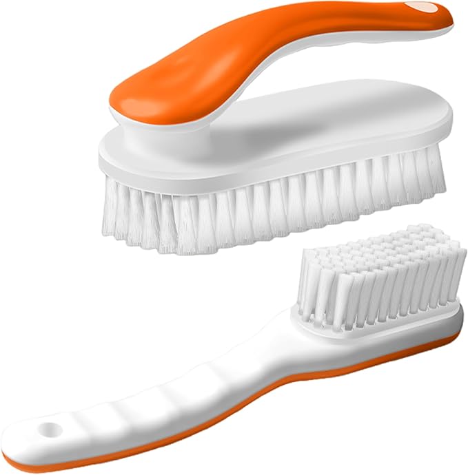 2Pack Shoe Cleaning Brush Household Laundry Clothes Scrubbing for Stains Bathroom Ergonomics Grip Easy Hold (2, Orange)