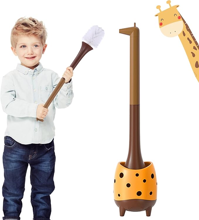 Toilet Brush Giraffe Shape,Cute Shape Look, PP Bristles Round Brush, Compact Size Toilet Brushes Floor Standing, 1-Pack