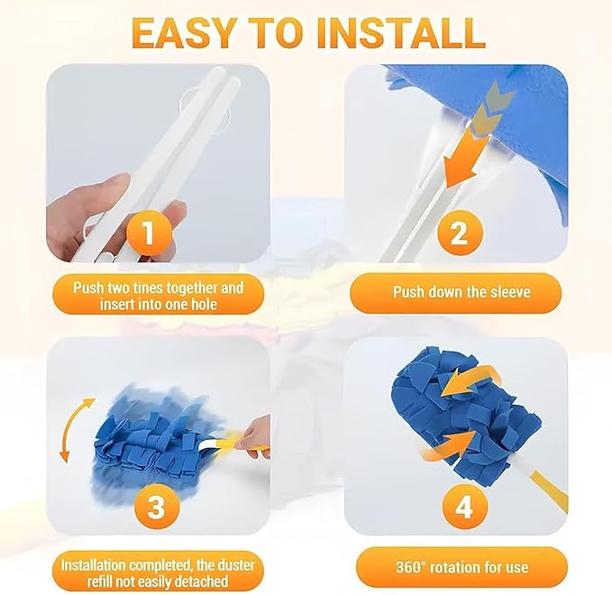 Electrostatic Dusters for Cleaning, 360° Electrostatic Duster Refills, Washable & Reusable Microfiber Duster Refills, Multi-Surface Cleaning Tool for Cleaning Home, Blinds (1 Handle + 10 Refills)