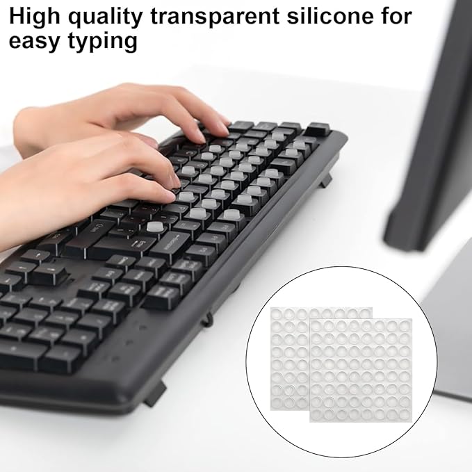 128 PCS Raised Keyboard Stickers for Long Nails Protector,with Cleaning Brush,Silicone Keyboard Self Adhesive Keycap Riser Bubbles Covers for Nail Art Typing Gaming Round Keyboard PC, Cylinder