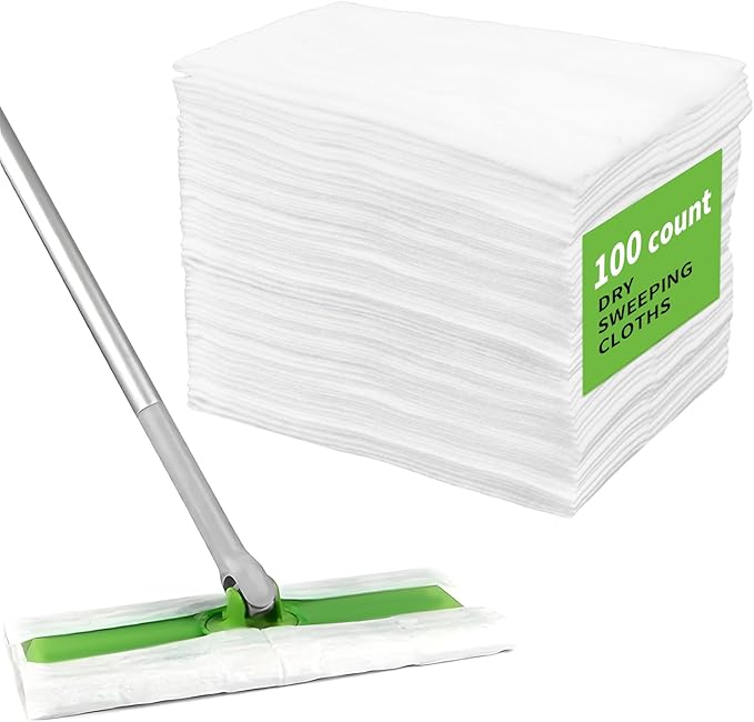 100 Count Dry Sweeping Cloths - Disposable Mop Pads Refills Compatible with 10-12 inch for Thin Mops for Floor Cleaning Dust and Hair(11.4 x 7.8 Inch)