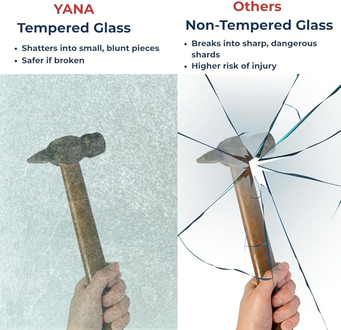 Custom Cut to Size 3/8" Shower Glass Panel - Frameless Fixed Bathroom Screen with Different Color Hardware – Tempered Glass Glass Door, Water-Resistant, Minimalist Design by Yana Glass and Mirror