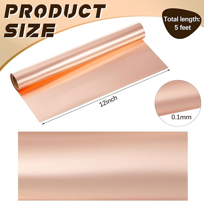 Yaocom 1 Roll Aluminum Metal Crafts DIY Foil 12 Inch x 5 ft x 0.1 mm Thick for Art Project Aluminum Flashing Roll Wide Sheet Multipurpose Metal Sheets for DIY and Crafting Projects (Bronzer)