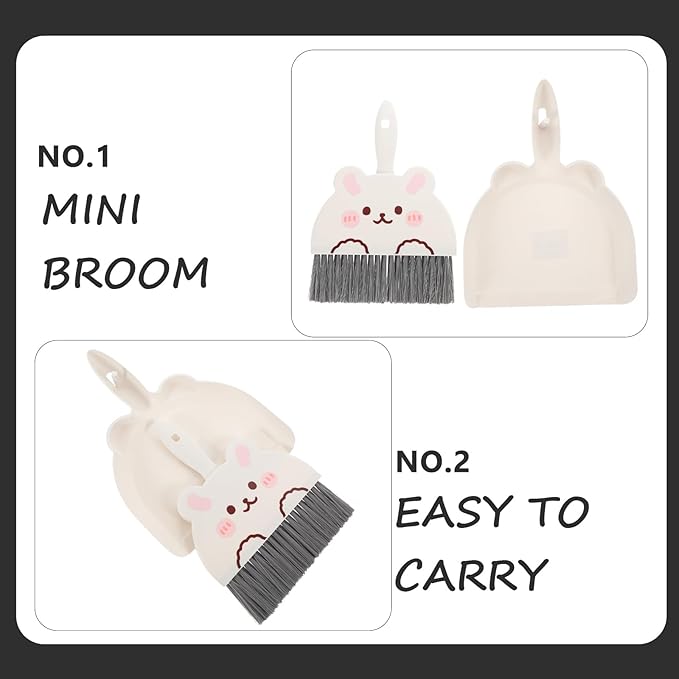 VOSAREA Mini Dustpan and Brush Set - Small Broom and Dustpan Set with High-Density Bristles & Flexible Rubber Lip - Portable Whisk Broom for Desktop Keyboard Car Interior Camping Pet Mess