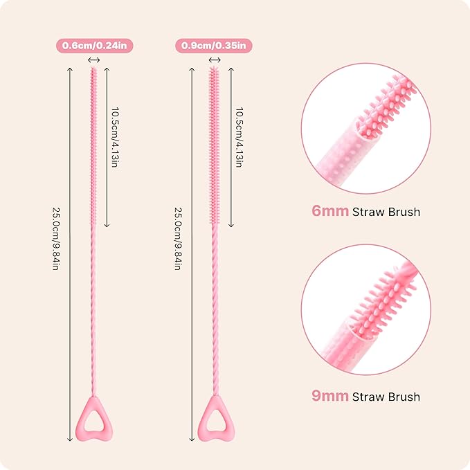 Silicone Straw Cleaner Brush, 2Pcs Reusable Straw Cleaning Brush for Cleaning Stanley and Yeti Metal Glass Tritan Straws