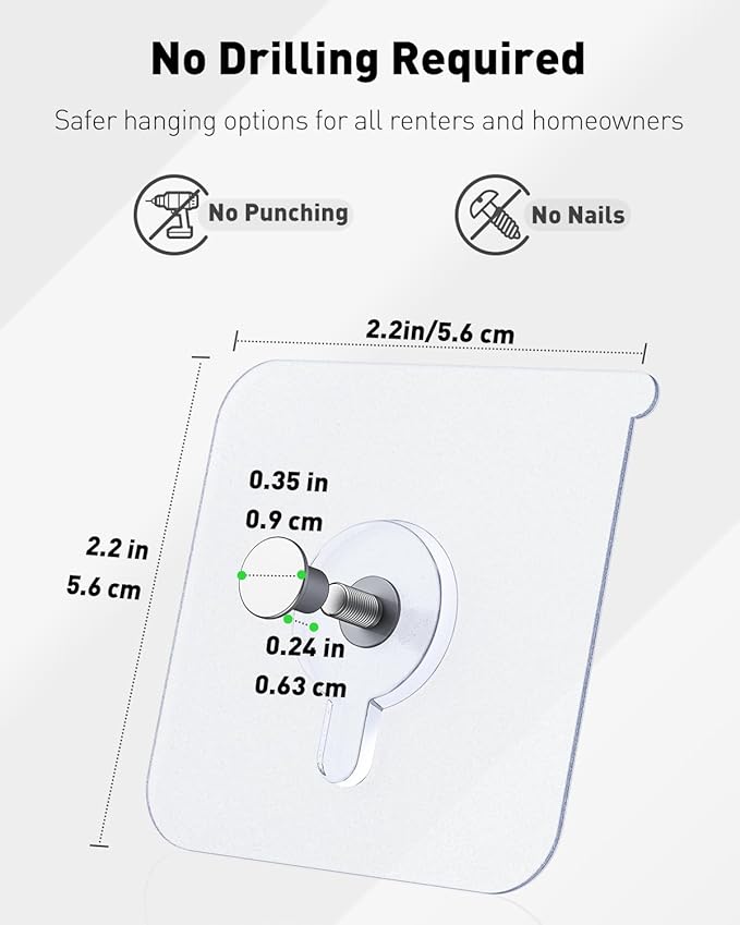 Uniclife 10 Pcs Self Adhesive Picture Hooks 33 Max lbs Load No Drill Screw Stickers Heavy Duty Picture Hangers Without Nails Wall Hooks for Hanging Waterproof Hangers Sticky Hook for Bathroom Kitchen