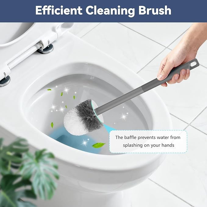 Toilet Brush, Compact Toilet Brush and Holder Set with Nylon Bristles 3 Pack Toilet Bowl Brush Hidden Scrubber Brushes for Bathroom Deep Cleaning-Grey