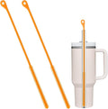 2pcs Silicone Straw Brush, 9.5in Straw Cleaner Brush Extra Long Cleaning Brushes Reusable Travel Drinking Bottle Lid Cleaning Tool for Stanley Metal Glass Straws (Orange)