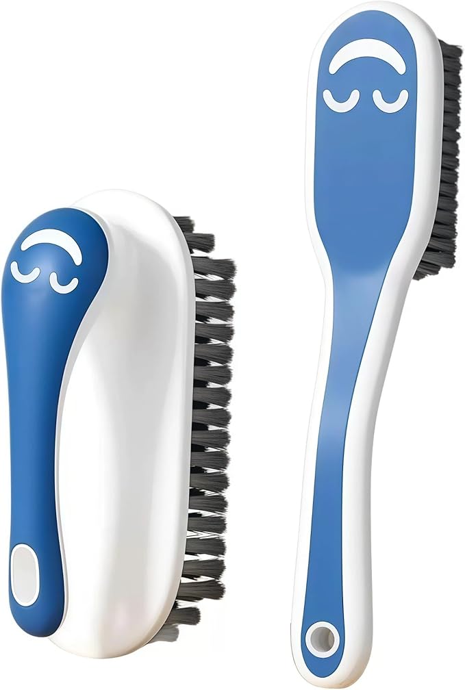 2 PCS Soft Bristle Shoe Brush Set – Long Handle & Short Handle Scrubbing Brushes – Gentle Bristle Cleaner Kit for Sneakers, Canvas Shoes, Laundry, and Household Cleaning