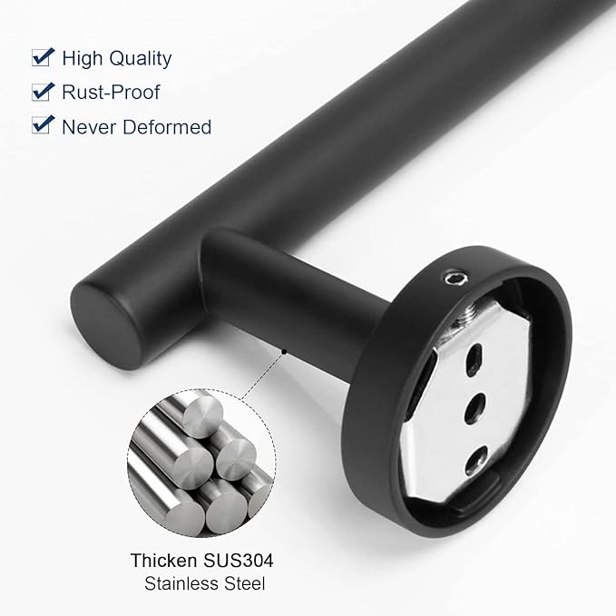 NearMoon Bath Toilet Paper Holder+ Hand Towel Holder, 2 Pieces Bathroom Hardware Set- Premium 304 Stainless Steel Toilet Roll Holder and Towel Rack Wall Mounted for Kitchen (Matte Black)
