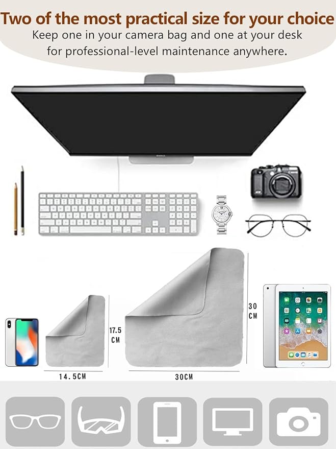 Glasses Cleaning Cloth, 30% Thicker 260g High-Density Microfiber Cleaning Cloth for Glasses, Lens and Screens, Ultra-Soft Suede Texture Lens Cleaning Cloth for Camera, VR, Tablets