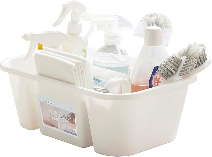 Portable Shower Caddy Basket with Compartments, Plastic Divided Cleaning Supplies Organizer with Handle, Multi-Purpose Organizer for Bathroom, Dorm, Garden, Tool, Under Sink (White, 1 Pack)