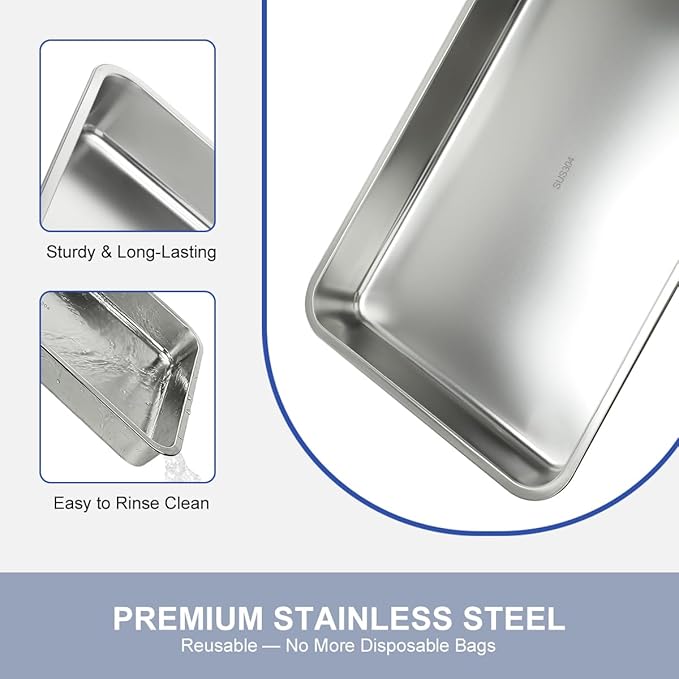 LANMU Stainless Steel Oven Rack Cleaning Tray, Large Capacity Soaking Tray for Grill Grates, BBQ Rack, Reusable & Leak-proof Oven Shelf Cleaning Tool