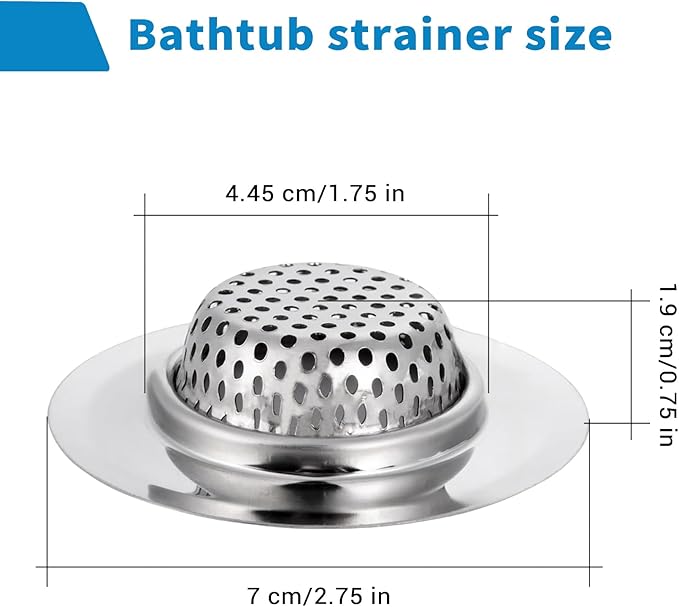 4 Pack Bathtub Drain Strainer, 2.75" Top / 1.75" Basket Stainless Steel Drain Hair Catcher, Perfect for Bathroom Sink Bathtub Vanity Sink Basin Shower Room Balcony Floor Drain (4)
