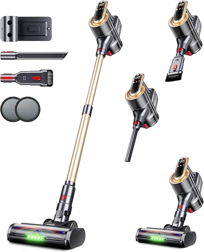RENDOW Cordless Vacuum Cleaner, 550W 45Kpa Stick Vacuum, 65Mins Vacuum Cleaners for Home with LED Display, Self-Standing Anti-Tangle Lightweight Vacuum Cordless for Carpet Hardwood Floor
