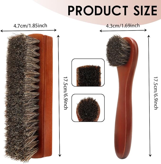Shoe Brush, 2Pcs Shoe Cleaning Brush, Horsehair Shoe Brush, Shoe Brushes for Cleaning, Shoe Polish Brush, Boot Brush for Leather, Horse Hair Brush for Care Leather Shoes Clean Dauber Applicators