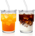 13oz Glass Tumbler with Lid and Glass Straw Set of 2 – Thick-Walled Iced Coffee Cup, Reusable Clear Glass Cups for Water, Iced Tea, Coffee, Juice, Perfect for On-the-Go & Daily Use