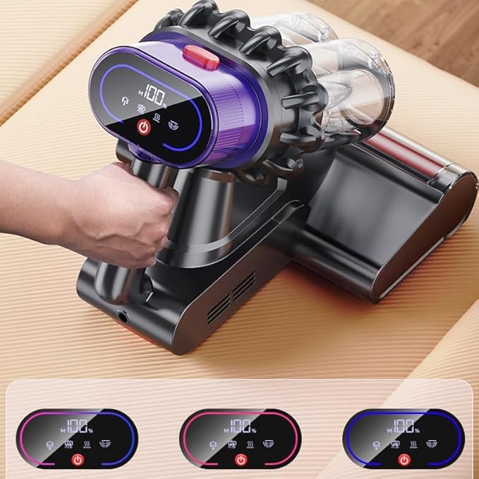 Saker Powerful Bed Vacuum Cleaner - 5-Cyclone Handheld Mattress Vacuum with Digital Display, 14kPa Auto-Suction Power & HEPA Filtration for Mattresses, Carpets & Home Cleaning