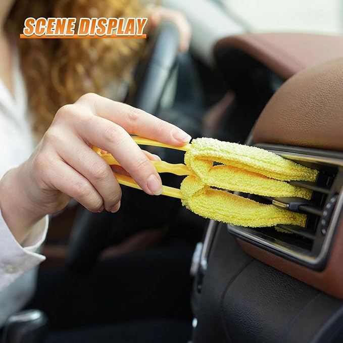 Craedli 5PCS Car Window Blind Cleaning Brush Set, Includes 7-Finger Dust Removal Brushes, Mini Air Conditioner Vent Duster&Track Cleaning Brush, Washable Window Duster Tool for Car Maintenance(Yellow)