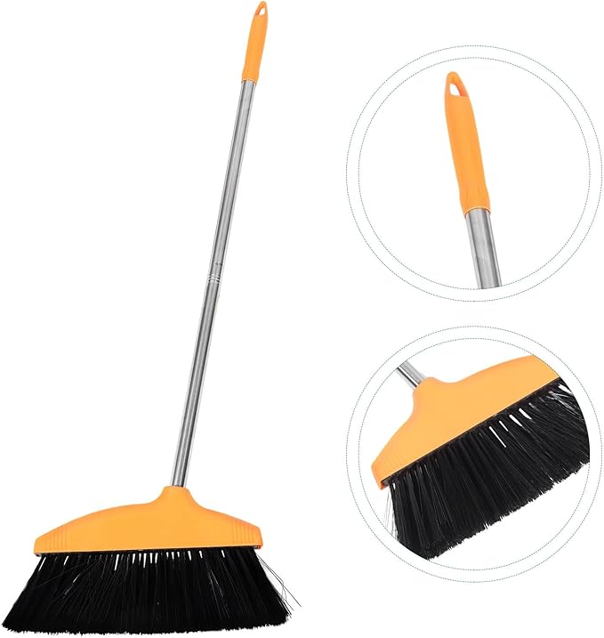 Housoutil Soft Bristle Broom with Dustpan Set, Stainless Steel Handle Floor Broom for Pet Hair and Hair Removal, Wide Angle Indoor Outdoor Sweeping Tool for Home Kitchen Office Cleaning