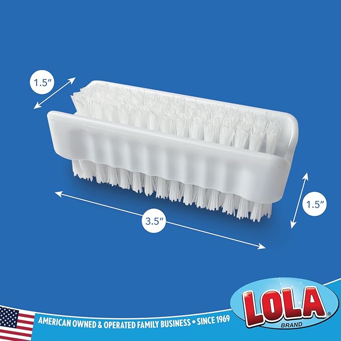 LOLA Classic Hand & Nail Brush, 2 Sided - 144 Pack, Soft & Stiff, Comfortable No-Slip Grip, Cleans Hands & Fingernails, Assorted Colors