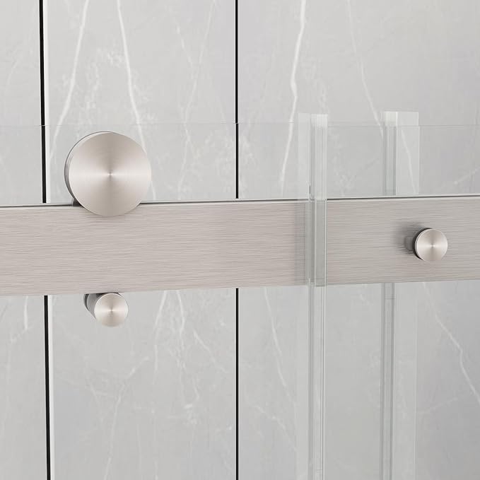 Sunrosa Semi-Frameless Glass Shower Door, 60" W x 76" H Single Sliding Shower Door, Shower Door with Tempered Glass 5/16"(8mm), Brushed Nickel