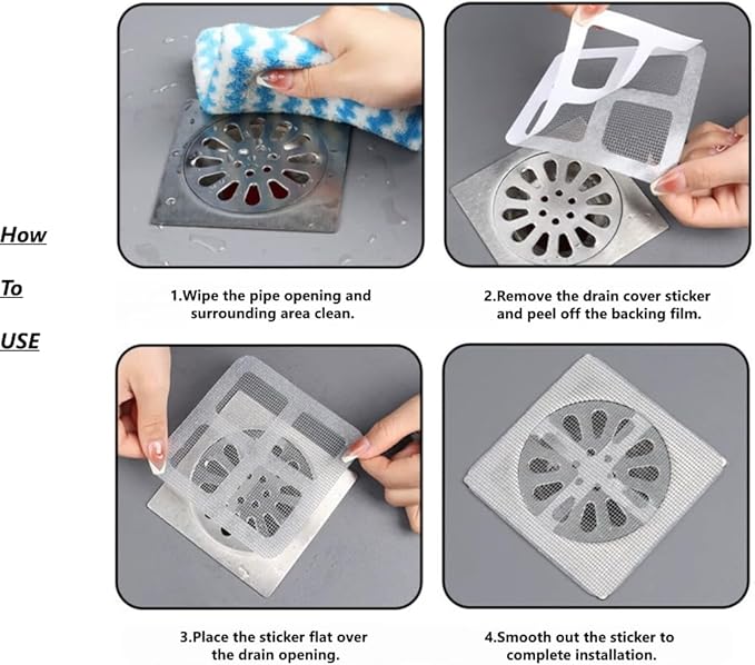 30-Pack Disposable Shower Drain Hair Catchers, Mesh Sticker Covers for Bathroom, Tub, Sink & Laundry to Catch Human and Pet Hair
