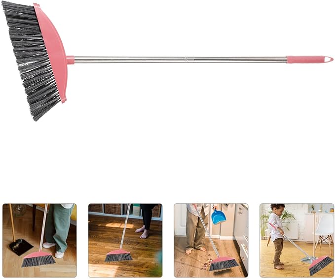 Ciieeo Heavy-Duty Broom, Stainless Steel Broom with Long Handle Floor Sweeping Brooms Wide Angle Outdoor Brooms for Shower Cleaning Patio Kitchen Grout Pink