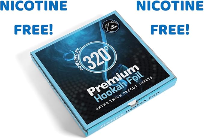 320° Premium Hookah Aluminum Foil - 50 Extra Thick Precut Sheets - 40 Micron - 150x150mm (6-inch) Square - No Holes, Nicotine Free, Ideal for Shisha and Hookah Bowls