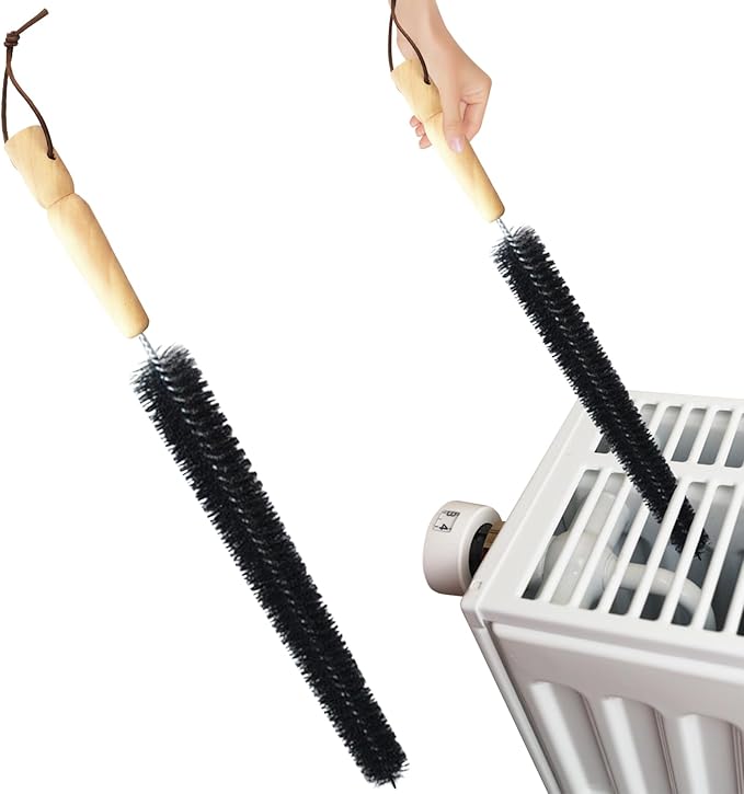 2Pcs Radiator Brush, Dryer Lint Brush Vent Cleaner, 16 inch Long Flexible Refrigerator Coil Soft Bristile Brush with Wooden Handle, Laundry Room and Washer Dryer Organizer (Color:Black)