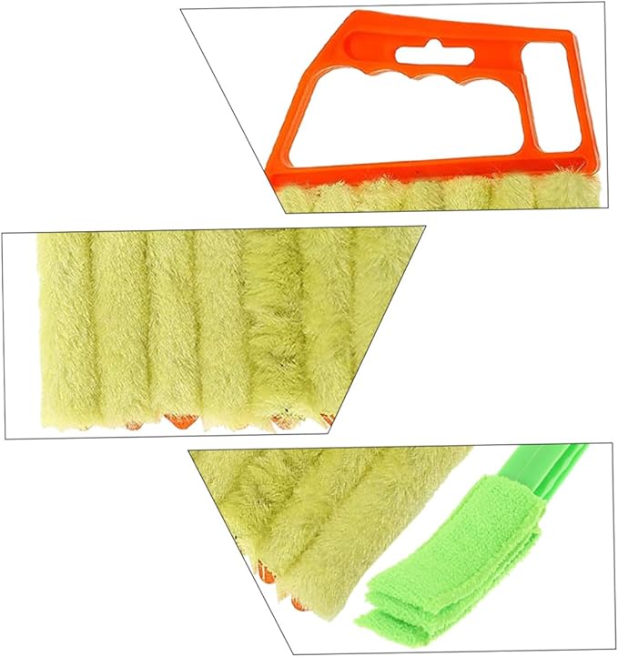7-Finger Blinds Cleaning Brush and 3-Finger Window Shutter Brush 2pcs, Handheld Dusting Tool for Home Window and Air Conditioner Vent Cleaning, Orange and Green