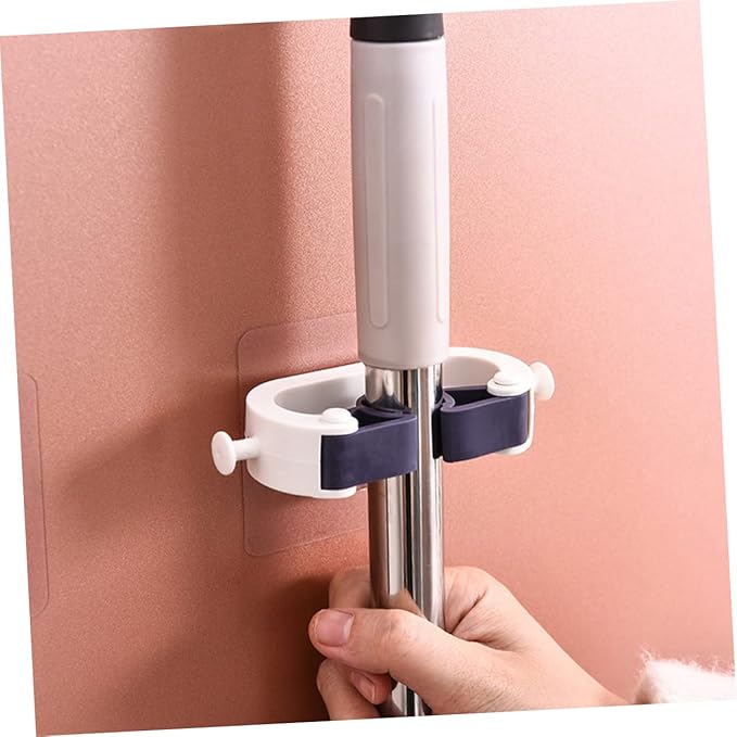 VOSAREA 2pcs Punch Mop Holder and Broom Organizer Wall Mounted Cleaning Tools Rack for Bathroom and Home Space-saving Design for Rakes Mops and Brooms White
