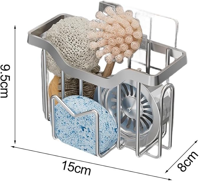 Stainless Steel Sink Drainer Rack with Wall Mount, Kitchen Sponge Holder and Organizer for Efficient Cleaning Tool Storage (True Colors)