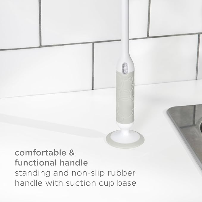 Ubbi Deluxe Baby Bottle Cleaning Set Includes a Nipple Brush with Suction Cup, Oat