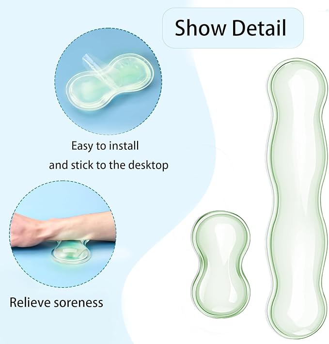 Clear Gel Wrist Rest for Keyboard and Mouse Soft Comfortable Wrist Support for Keyboard Cute Wrists Rest Set Suit for 60%/75% Keyboards and 14In Notebook Game Work(Green)