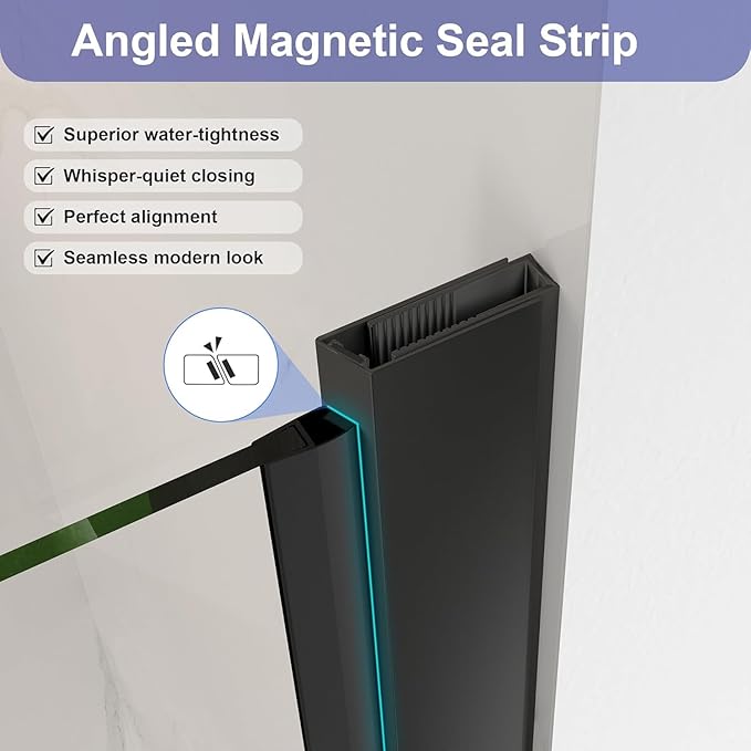 Frameless Pivot Shower Door 36"-38" W x 72" H, Swing Shower Glass Doors with Nano Explosion-Proof Film Tempered Glass 1/4"(6mm) Reversible Installtion,Matte Black Finish