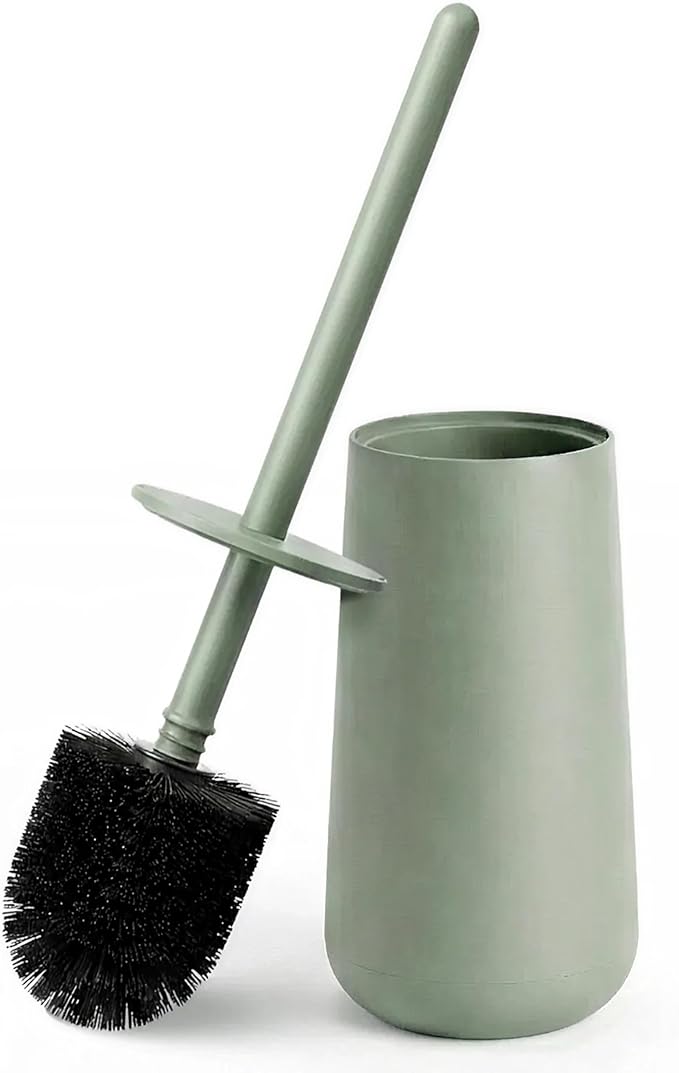 Bamodi Toilet Brush and Holder Set - Dense PP Brush Head with Holder - Efficient Stain and Odour Removal - Modern Design and Space-Saving - Keeps Toilet Bowl Spotless - 15x4x4 inches, Green