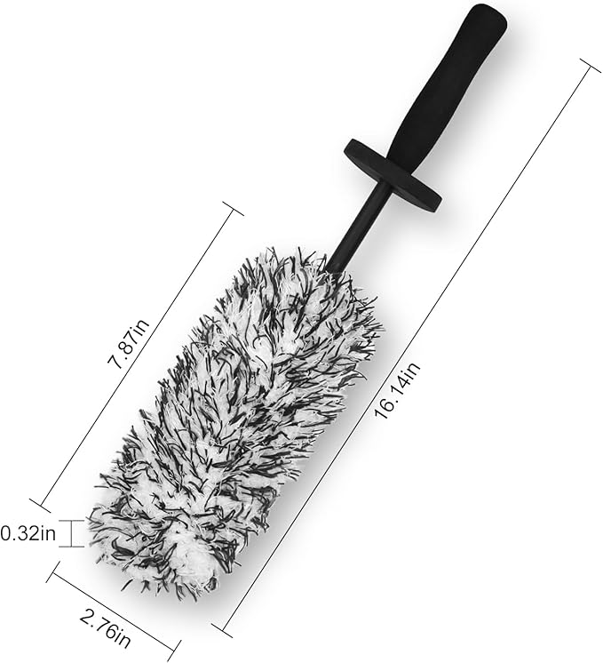 Car Cleaning Rim Brush Wheel Cleaning Brush, Metal Free Soft Synthetic Wool Car Wash Brush, Highly Water Absorption Wheel Brush (Black White)