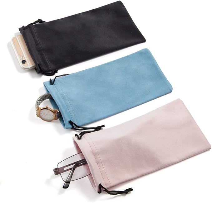 TRIUMPH VISION Soft Eyeglass Pouch 3 Pack - Pouch for glasses Microfiber Screen Cleaning Bag