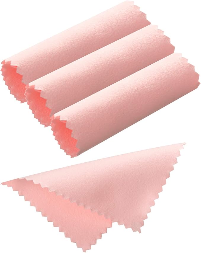Tatuo 200 Pieces Jewelry Polishing Cloth 2.36 x 3.15 Inch Double-Sided Polishing Cloths Silver Glasses Cleaning Tools for Gold Silver and Platinum Jewelry Watch Coins Glasses(Pink)