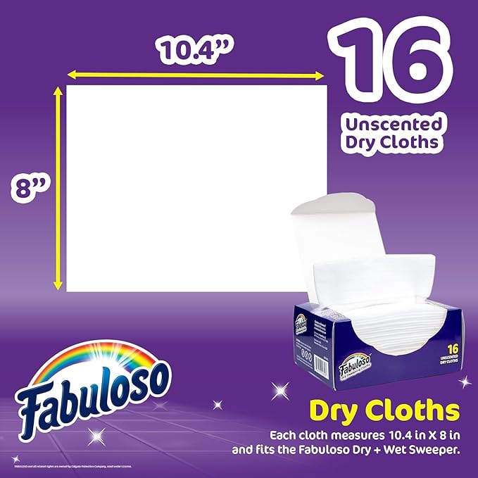 Fabuloso Dry Cloths - Sweeping Pads for Use with Fabuloso Dry + Wet Sweeper for Bold and Bright Cleaning Experience - Clean Your Floors with Ease, 16 Count - 2 Pack