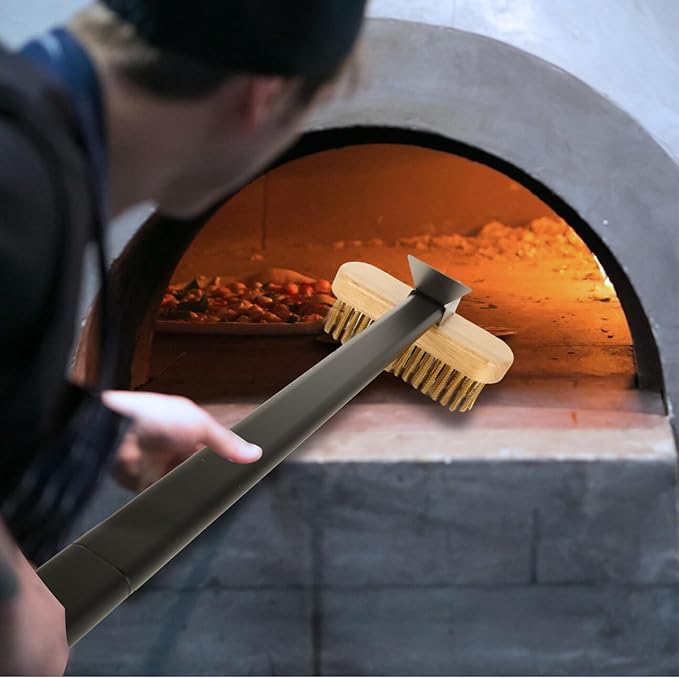 Pizza Oven Brush with Scraper,Grill Brush, Pizza Brush for Pizza Oven, 47.2 Inch Long Handle, Detachable Swivel Head Adjustable for Pizza Oven