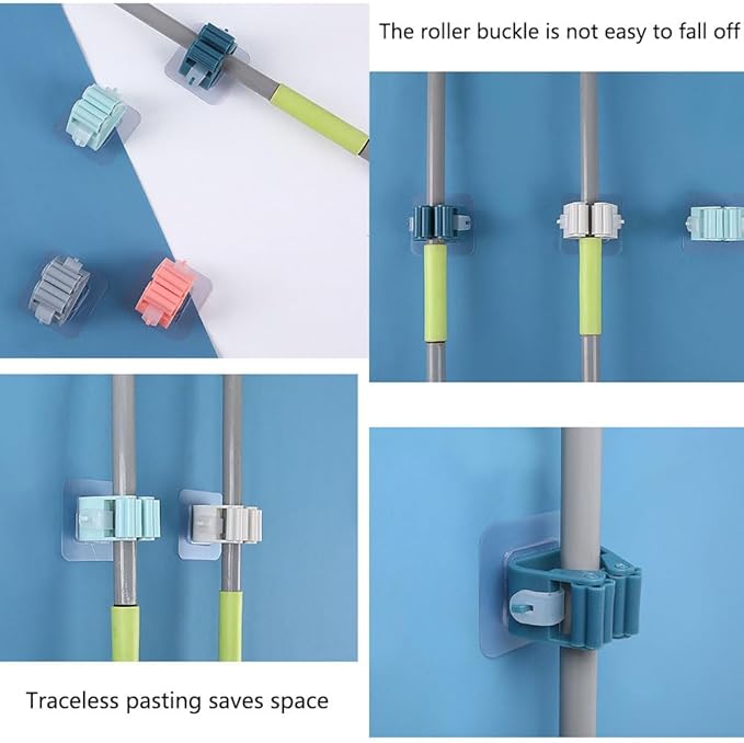 Broom And Mop Holder Clip 4 Pcs Mop Broom Wall Mounted Heavy Duty With Plastic Hooks Hanger No Drilling Mop Gripper For Home Bathroom Kitchen (green)