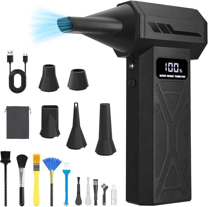 Compressed Air Duster, 110000RPM Electric Air Blower with 4-Speed Adjustable & LED Light, Rechargeable, Fast-Charging for Computer, Keyboard, Electronics, Car, Home & Outdoor Cleaning