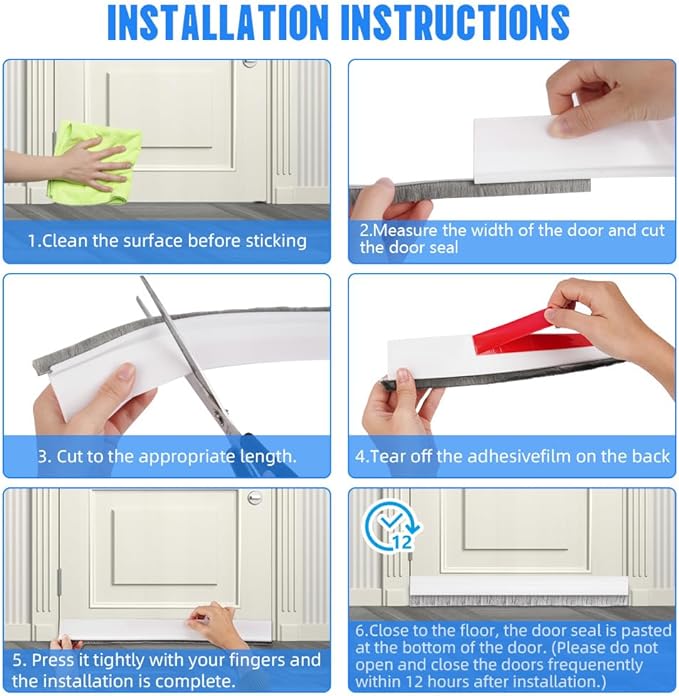 Ainiv 2 Pack Under Door Draft Stoppers with Brush, 2" W x 39" L Cutable Soundproof Door Seal, Adhesive Under Door Sweep for Exterior & Interior Doors Noise Weather Hot or Cold Air Insulation-White