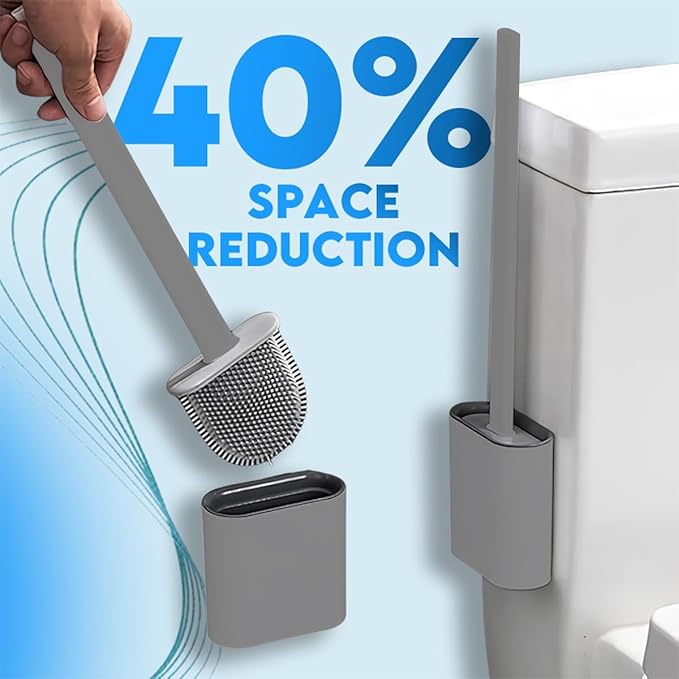 Modern Minimalist Silicone Toilet Brushes & Holders - Pack of 4 Toilet Bowl Brushes Gray- Self-Cleaning & Splash-Free, Easy-Rinse Design with Wall Mounted Holder Bathroom Accessory