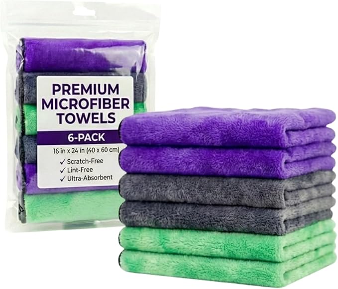 6 Pack Reusable Pak Details Micro Fiber Towels Car Detailing | 16x16 Ultra-Absorbent & Dual-Sided Car Microfiber Towel for Polishing, Wax Removal & Buffing | Lint & Streak-Free | Auto Cleaning Cloths