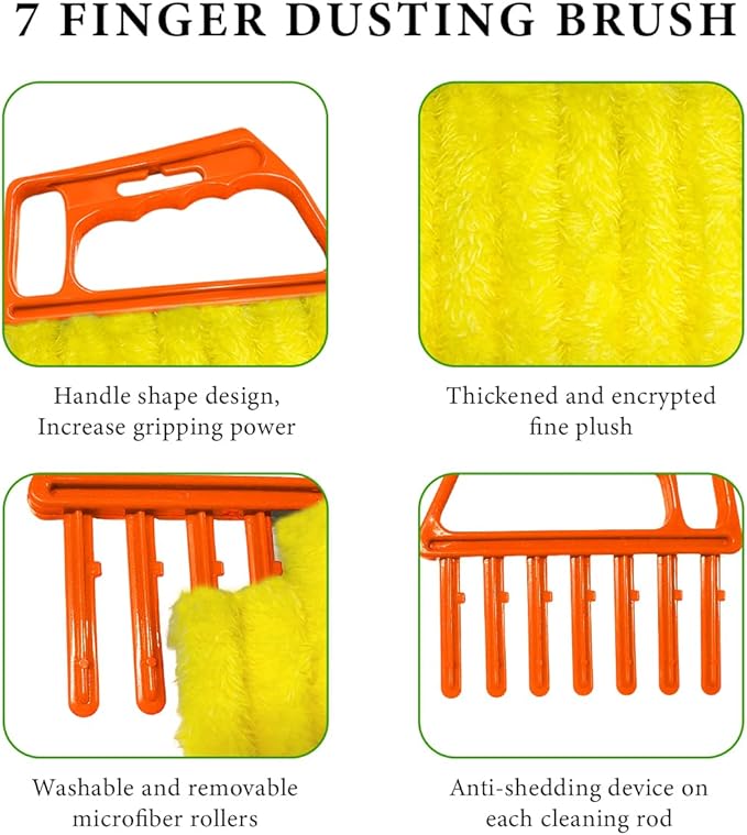 4 PCS Blind Cleaner Duster Tool, Window Venetian Hand-held 7 Finger Dusting Cleaner Brush, Blinds Cleaning Brush Tool for Window Shutters Air Conditioner, Car Accessories