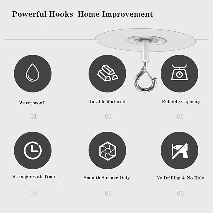 No Hole Adhesive Ceiling Hooks for Hanging Light Plants,Sticky Eye Hooks for Hanging Boby Mobile Curtain,Set of 10 (Round)